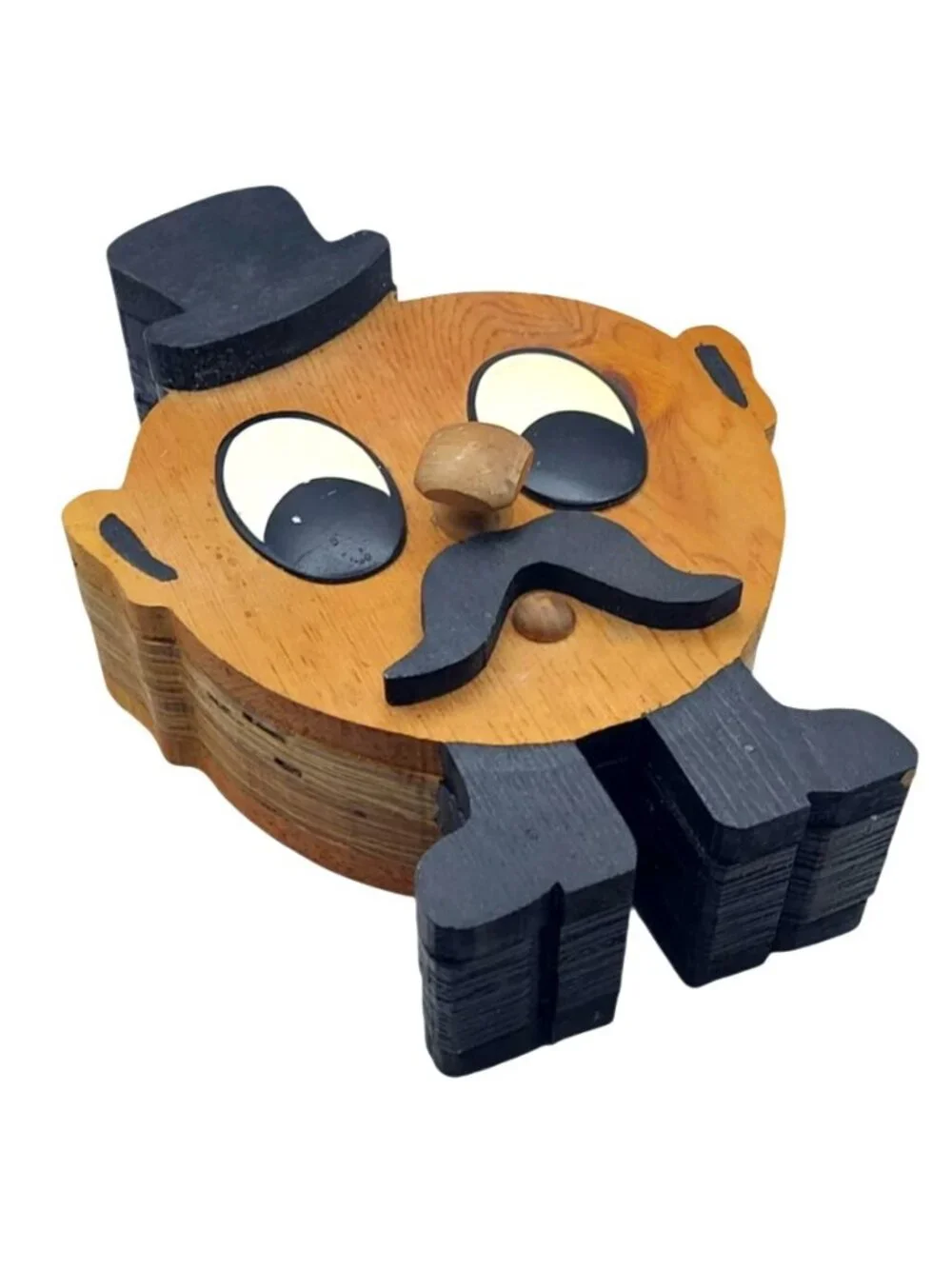 Vintage Mr. Goodbank Wooden Coin Bank With Top Hat & Mustache Reusable DIY